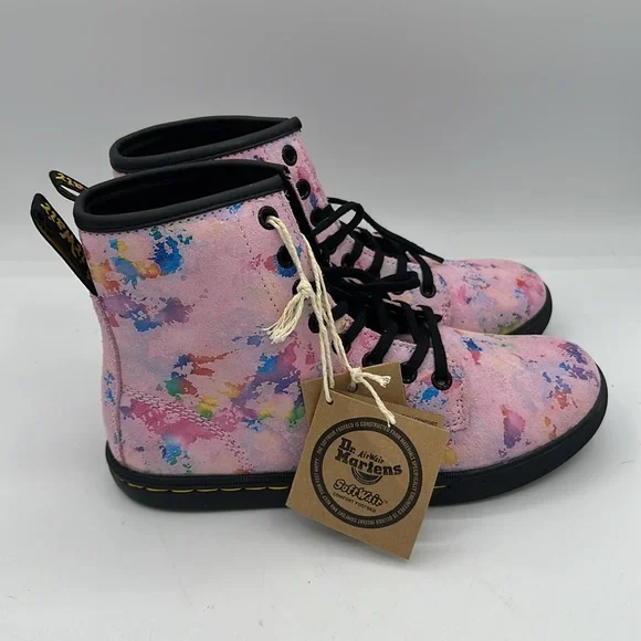 Dr Martens Sheridan Suede Casual Boots Pink Paint Splatter Size 6 NWOB - Picture 3 of 9